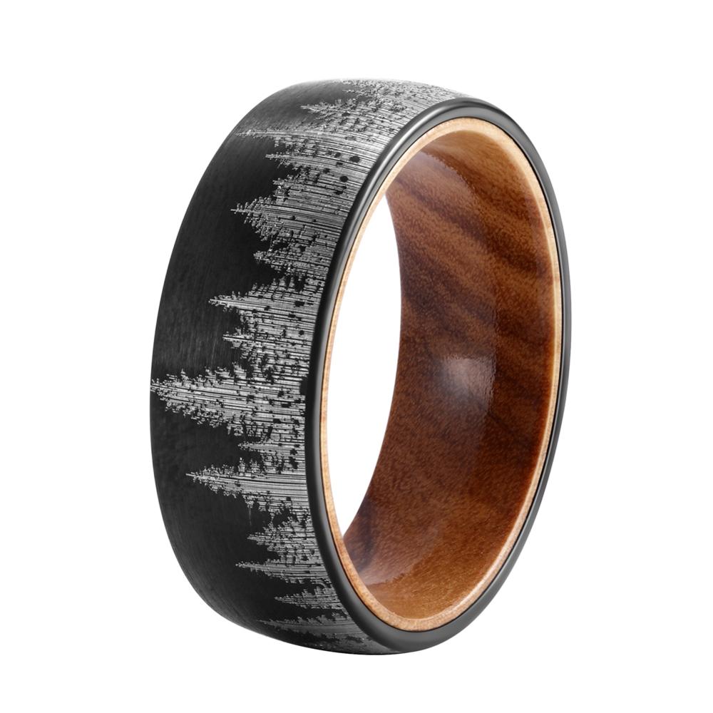 8mm Olive Wood Black Forest Nature Tungsten Unisex Ring