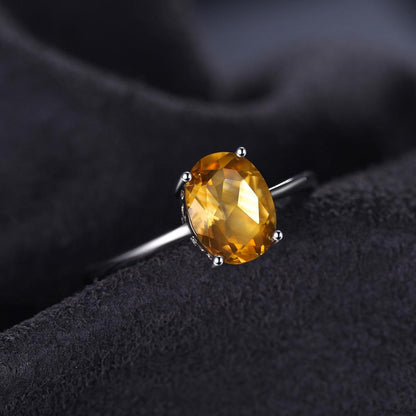 Oval Yellow Natural Citrine 925 Sterling Silver Women's Ring