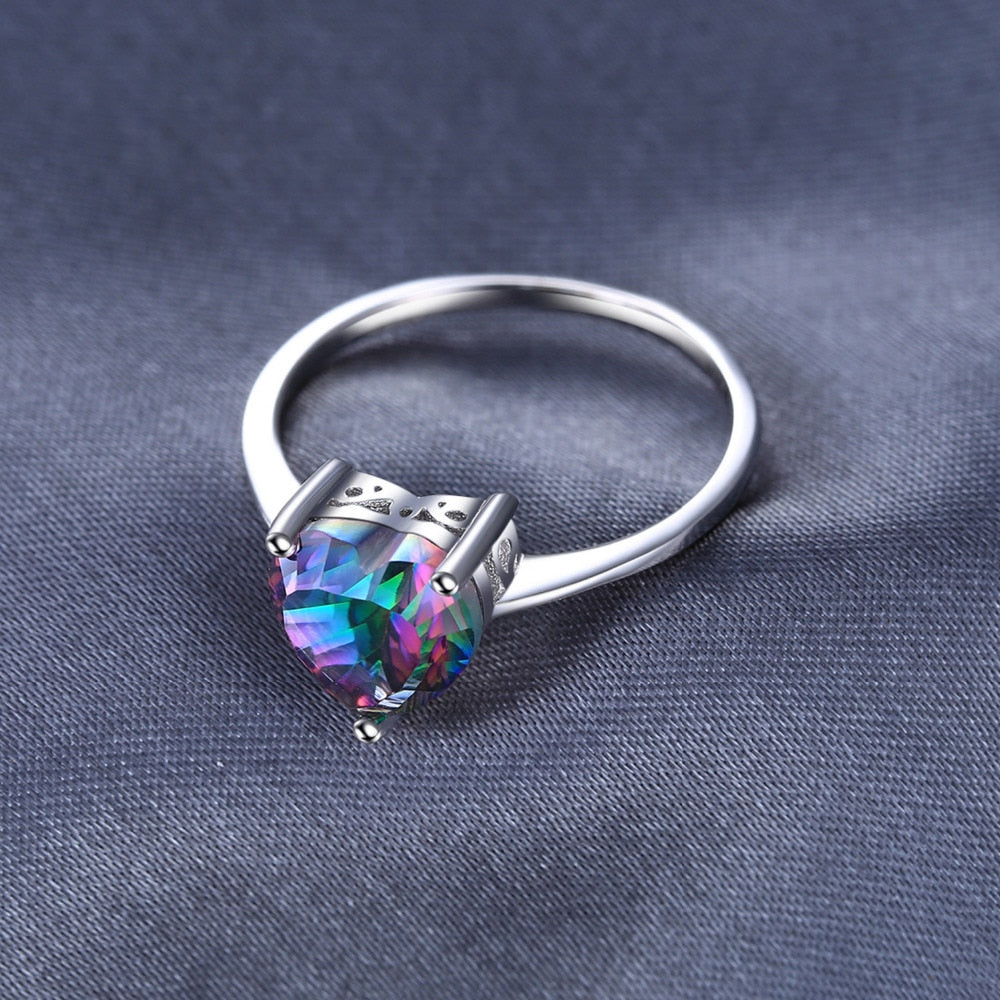 Heart Rainbow Mystic Quartz Solitaire 925 Sterling Silver Women's Ring