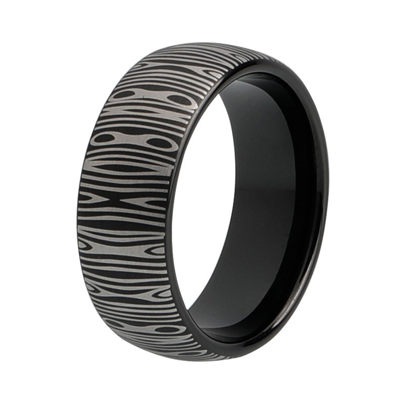 8mm Damascus Damascus Style Stripes Black Tungsten Men's Ring