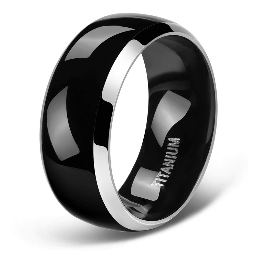 4mm, 6mm or 8mm Polished Black & Silver Edges Titanium Unisex Ring