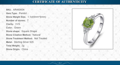 1.1ct Natural Peridot 925 Sterling Silver Solitaire Women's Ring