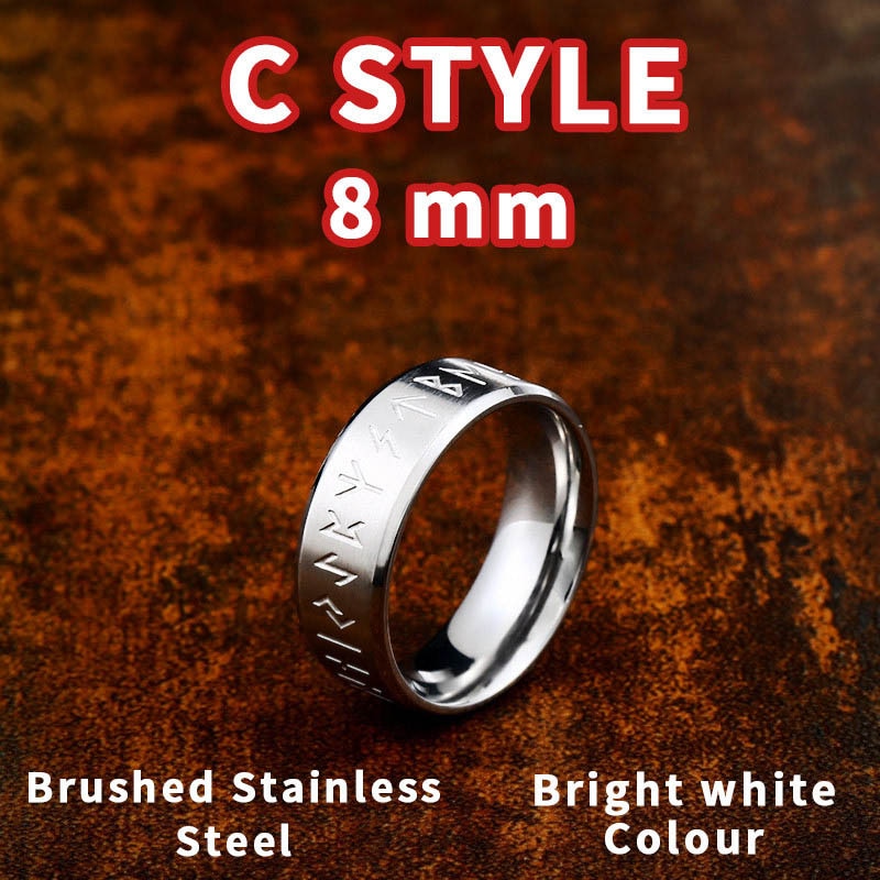 Viking Ancient Norse Runes Stainless Steel Unisex Rings (9 Different Styles)