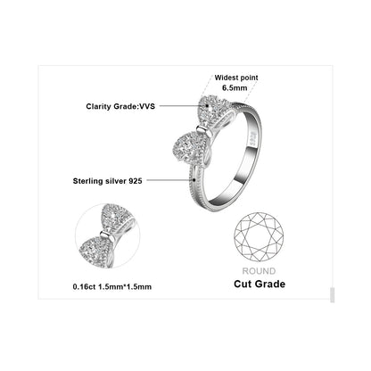 Bow Knot 925 Sterling Silver Cubic Zirconia Women's Ring