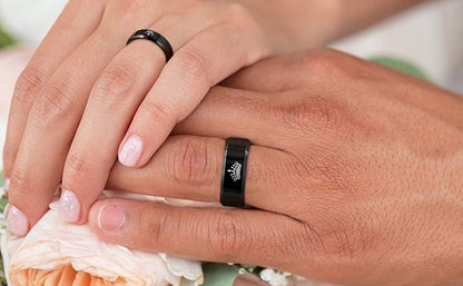 6mm & 8mm Her King & His Queen Black Tungsten Couples Rings