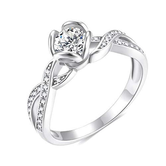 1 Carat CZ Round Rose Flower 925 Sterling Silver Women's Ring