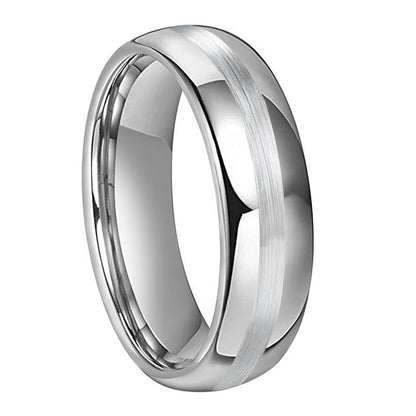 6mm Minimalist Centre Brushed Dome Silver Tungsten Unisex Ring