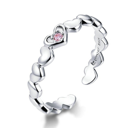 Pink Heart Cubic Zirconia 925 Sterling Silver Women's Ring