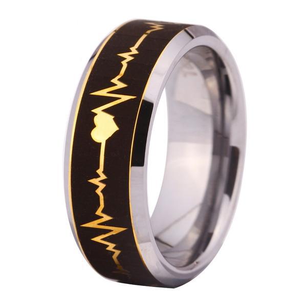 Heart Beat ECG Tungsten Men's Ring - Promise Rings
