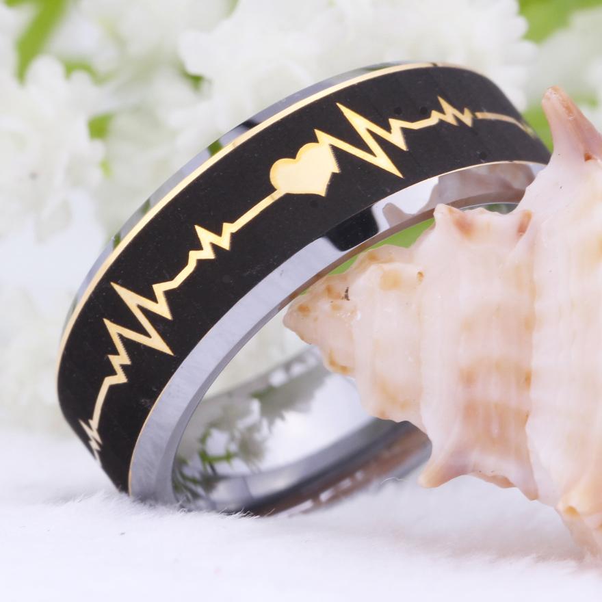 Heart Beat ECG Tungsten Men's Ring