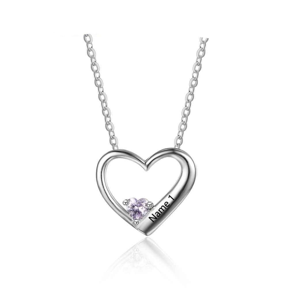 Heart Personalized 925 Sterling Silver Necklace - 1 Name & 1 Birthstone - Necklaces