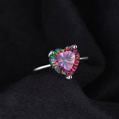 Heart Rainbow Mystic Quartz Solitaire 925 Sterling Silver Women's Ring - Promise Rings