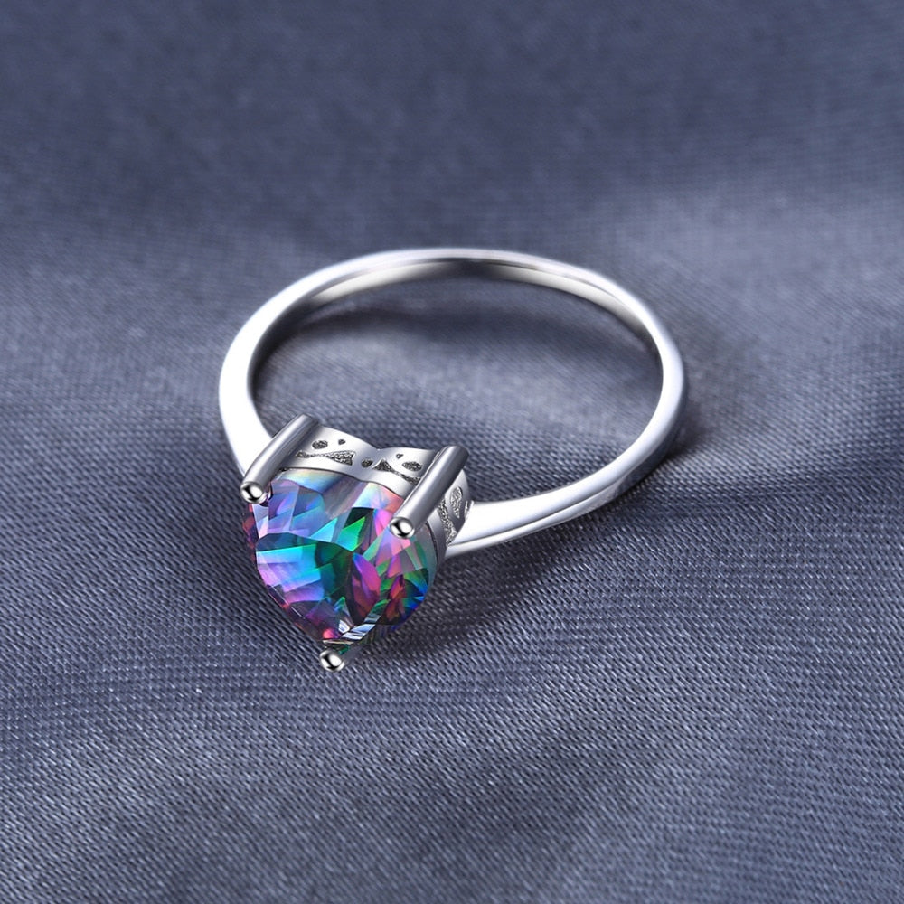 Heart Rainbow Mystic Quartz Solitaire 925 Sterling Silver Women's Ring - Promise Rings