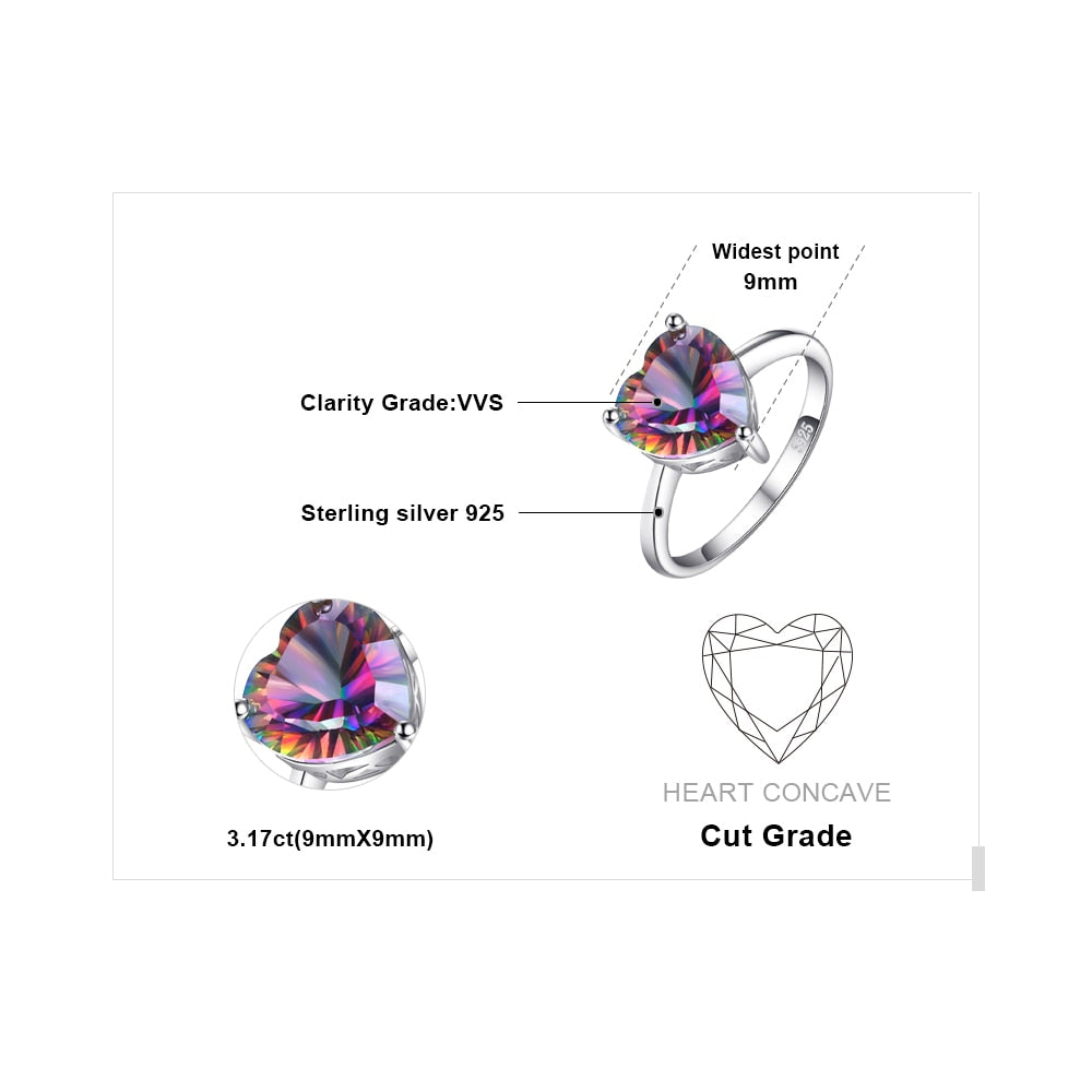Heart Rainbow Mystic Quartz Solitaire 925 Sterling Silver Women's Ring - Promise Rings
