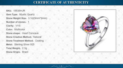 Heart Rainbow Mystic Quartz Solitaire 925 Sterling Silver Women's Ring - Promise Rings
