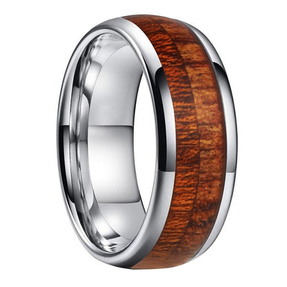6mm, 8mm Wood Inlay Silver Tungsten Men's Ring