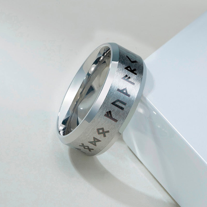 8mm & 6mm Nordic Viking Runes Unisex Ring