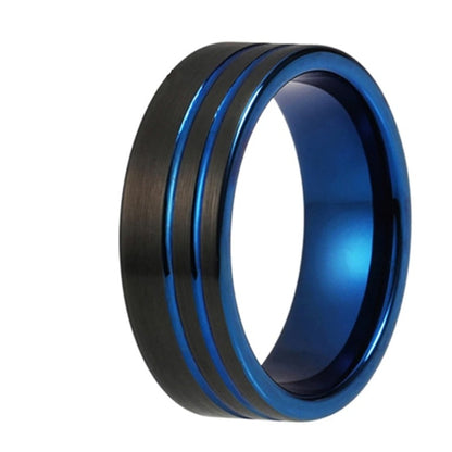 6mm or 8mm Black Double Blue Inner Offset Grooved Men's Ring
