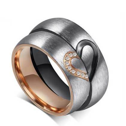 His and Hers Love Heart Stainless Steel Couples Rings (2Pc/Set) - Promise Rings