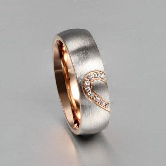 His and Hers Love Heart Stainless Steel Couples Rings (2Pc/Set) - Promise Rings