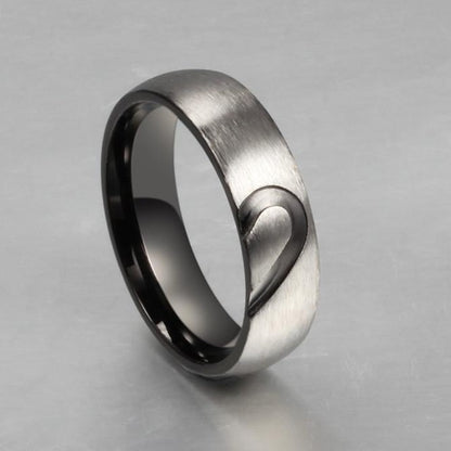 His and Hers Love Heart Stainless Steel Couples Rings (2Pc/Set) - Promise Rings