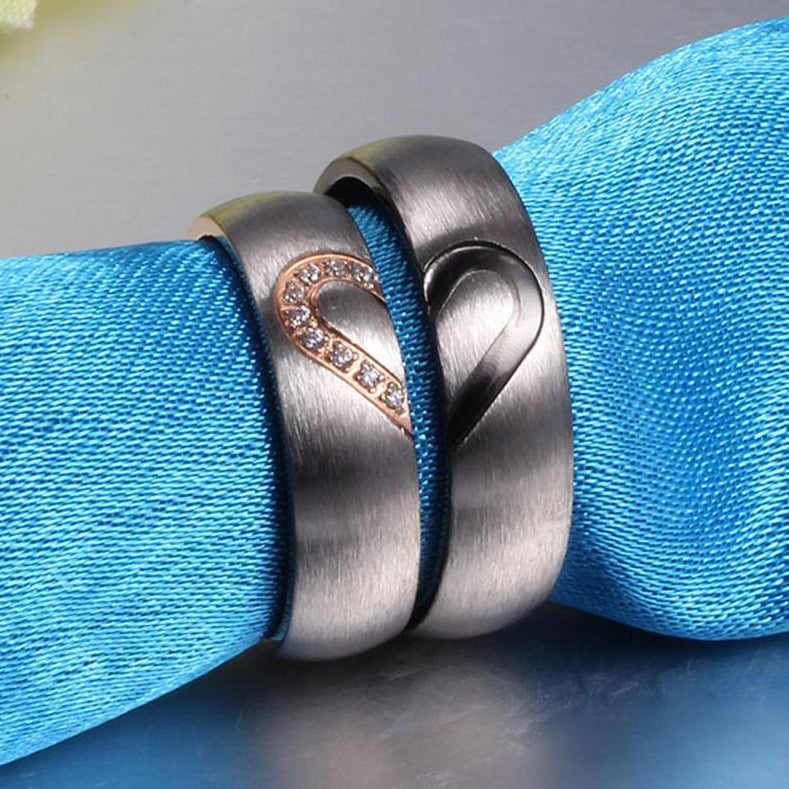 His and Hers Love Heart Stainless Steel Couples Rings (2Pc/Set) - Promise Rings