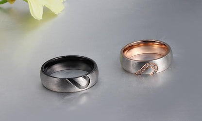 His and Hers Love Heart Stainless Steel Couples Rings (2Pc/Set) - Promise Rings