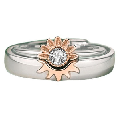 Joining Summer Sunflower 925 Sterling Silver Rings (2pc/Set) - Promise Rings