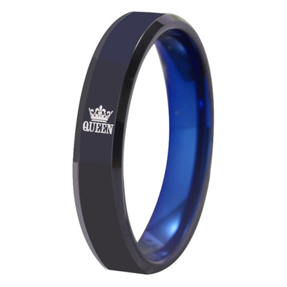 King & Queen Crown Black Blue Tungsten Couples Rings - Promise Rings