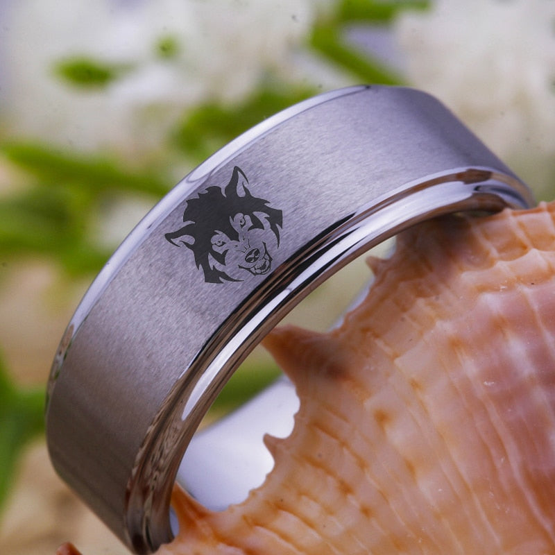 8mm Wolf Head Design Classic Silver Men's Ring