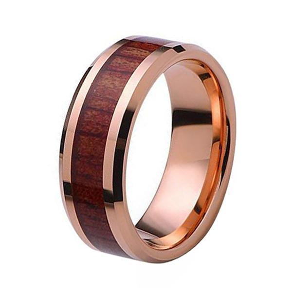 Natural Koa Padauk Wood Inlay Tungsten Unisex Ring - Promise Rings