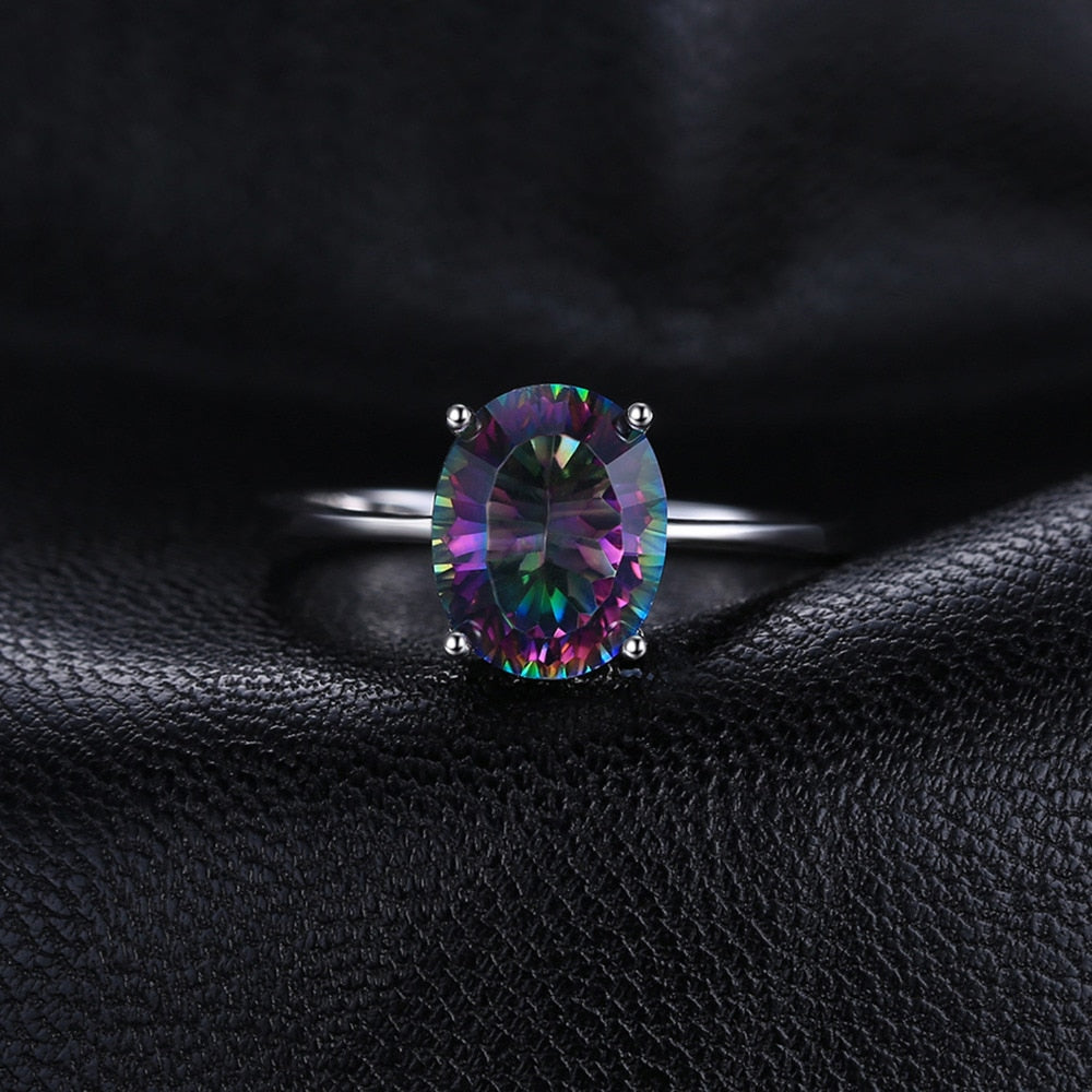 Natural Oval Mystic Quartz Rainbow Fire 925 Sterling Silver Women's Ring - Promise Rings