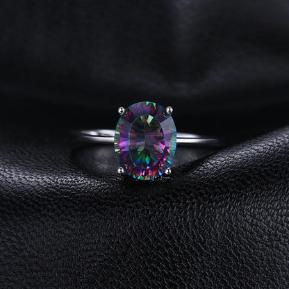 Natural Oval Mystic Quartz Rainbow Fire 925 Sterling Silver Women's Ring - Promise Rings