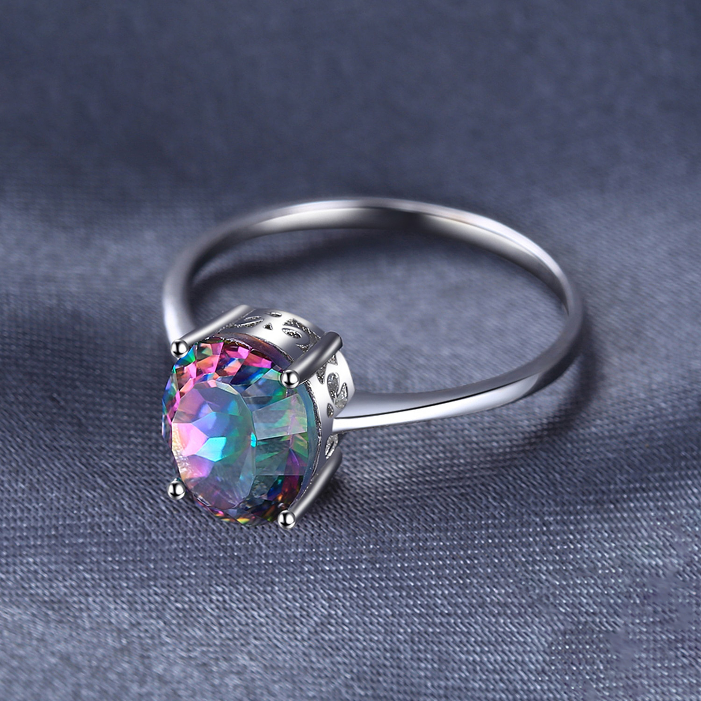 Natural Oval Mystic Quartz Rainbow Fire 925 Sterling Silver Women's Ring - Promise Rings