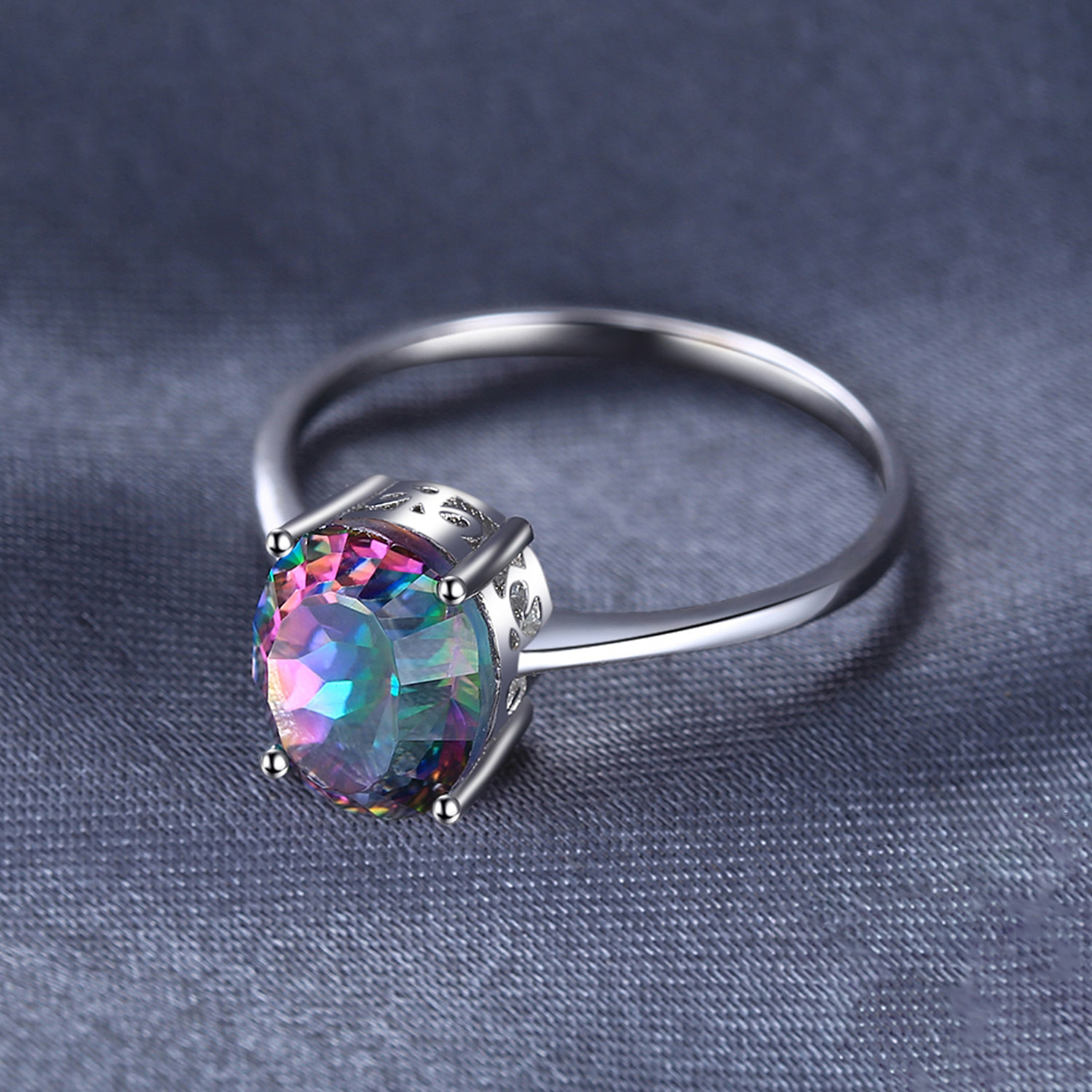 Natural Oval Mystic Quartz Rainbow Fire 925 Sterling Silver Women's Ring - Promise Rings