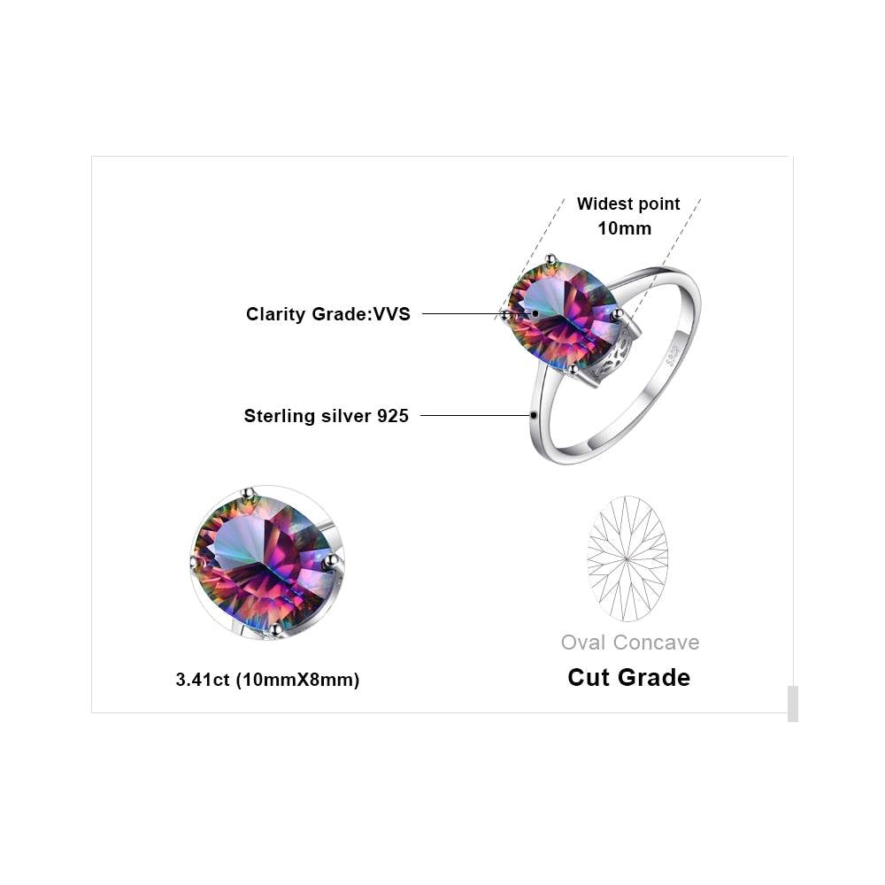 Natural Oval Mystic Quartz Rainbow Fire 925 Sterling Silver Women's Ring - Promise Rings