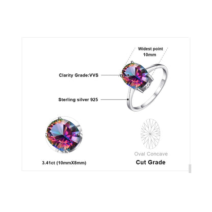 Natural Oval Mystic Quartz Rainbow Fire 925 Sterling Silver Women's Ring - Promise Rings
