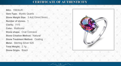 Natural Oval Mystic Quartz Rainbow Fire 925 Sterling Silver Women's Ring - Promise Rings