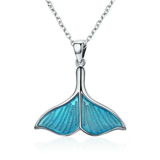 Ocean Blue Whale Tail 925 Sterling Silver Necklace - Necklaces