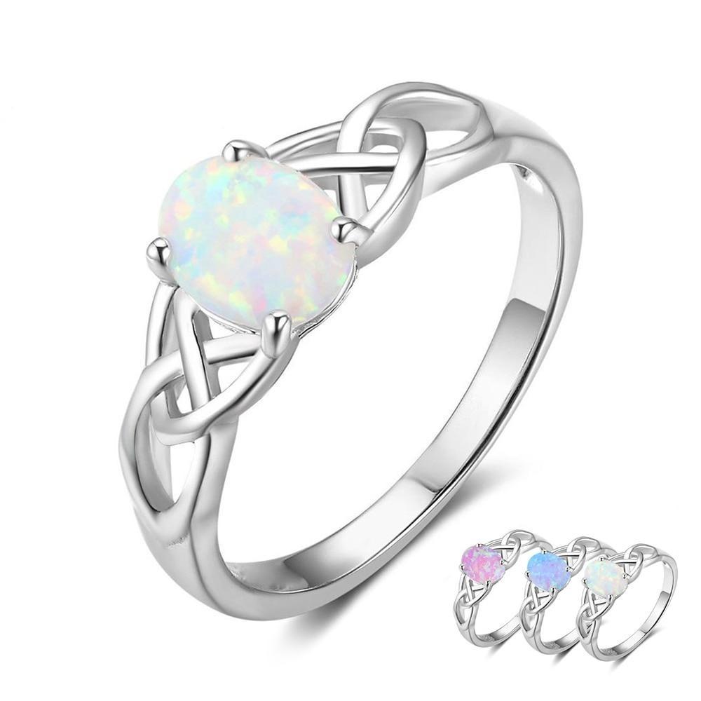 Oval Opal 925 Sterling Silver Braided Celtic Women's Ring