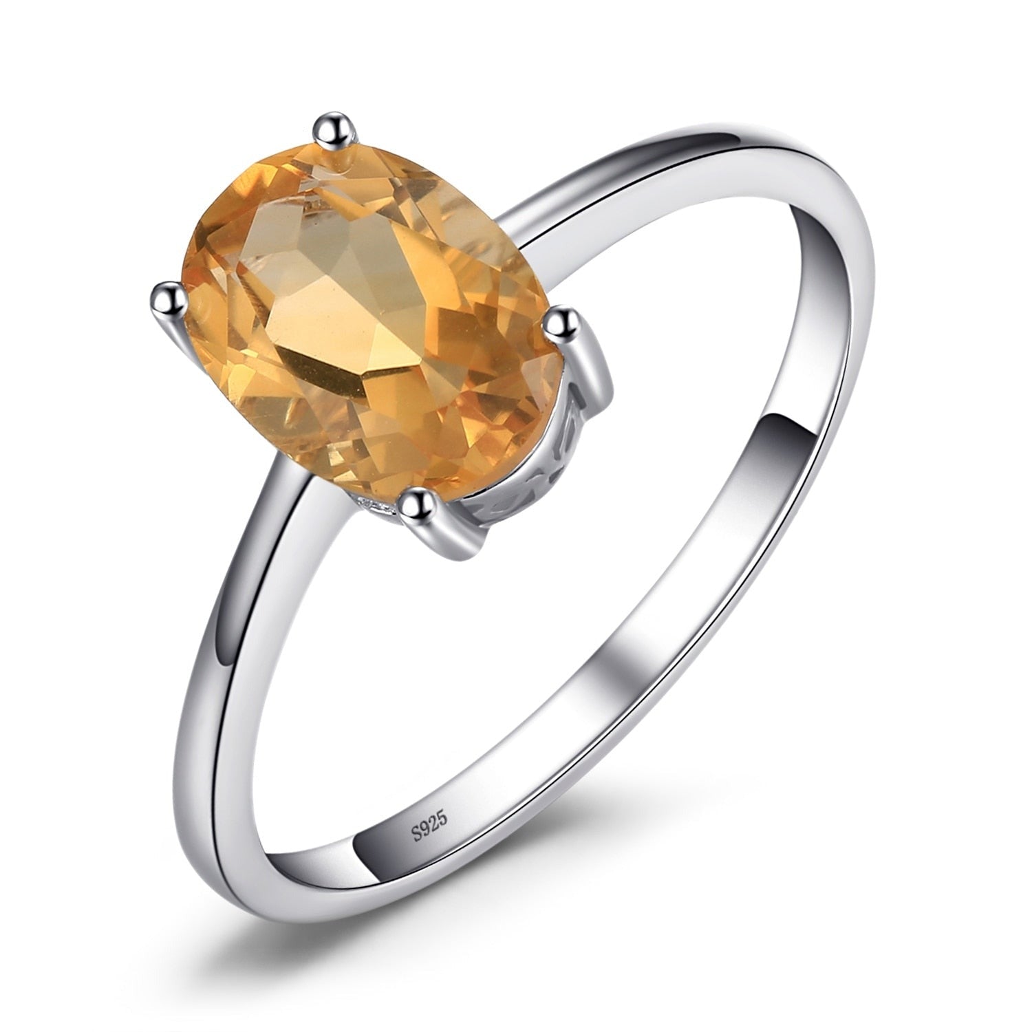 Oval Yellow Natural Citrine 925 Sterling Silver Women's Ring - Promise Rings