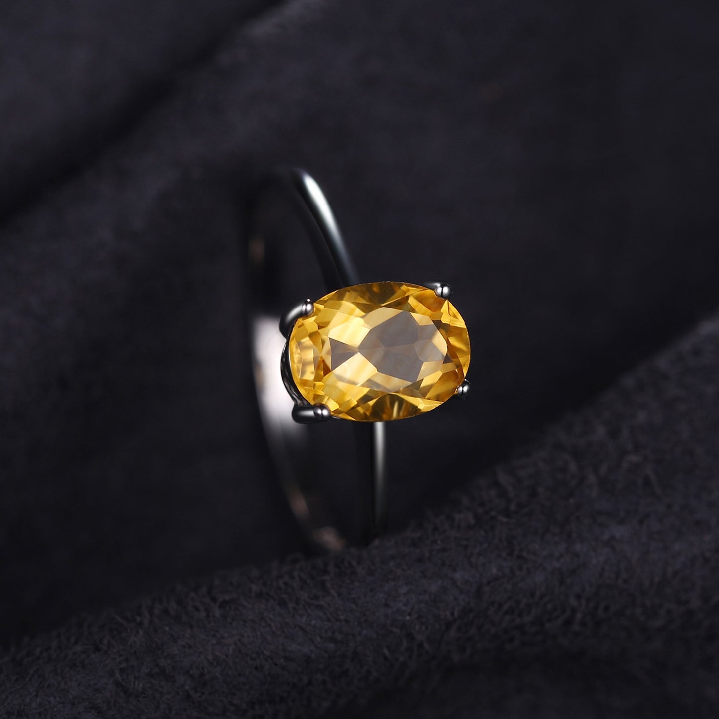 Oval Yellow Natural Citrine 925 Sterling Silver Women's Ring - Promise Rings