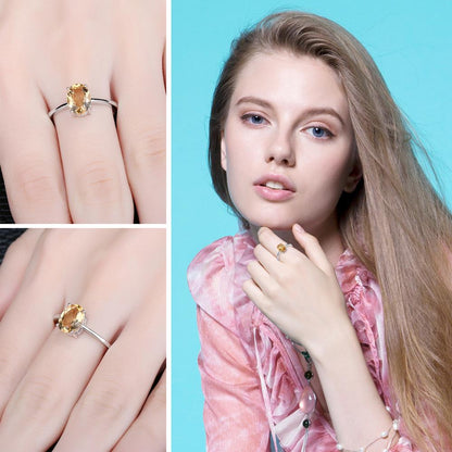 Oval Yellow Natural Citrine 925 Sterling Silver Women's Ring - Promise Rings
