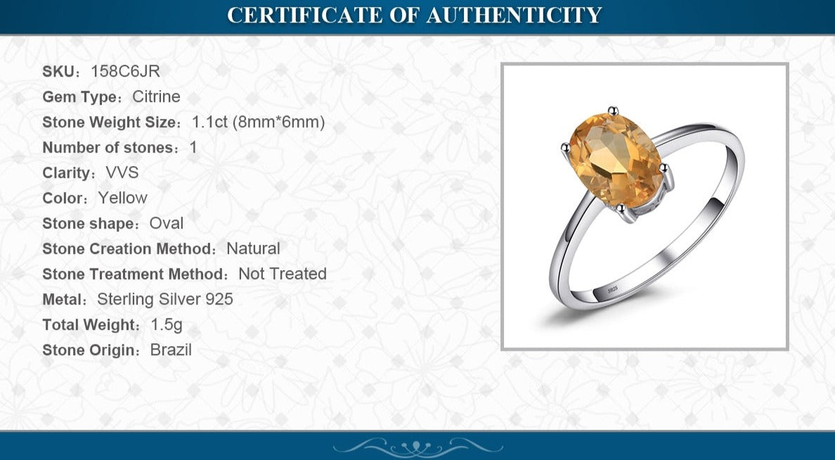Oval Yellow Natural Citrine 925 Sterling Silver Women's Ring - Promise Rings
