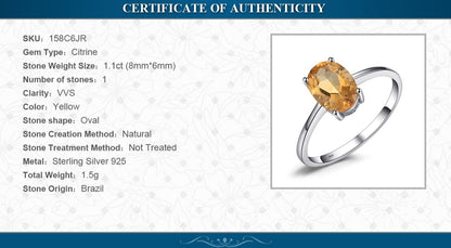 Oval Yellow Natural Citrine 925 Sterling Silver Women's Ring - Promise Rings