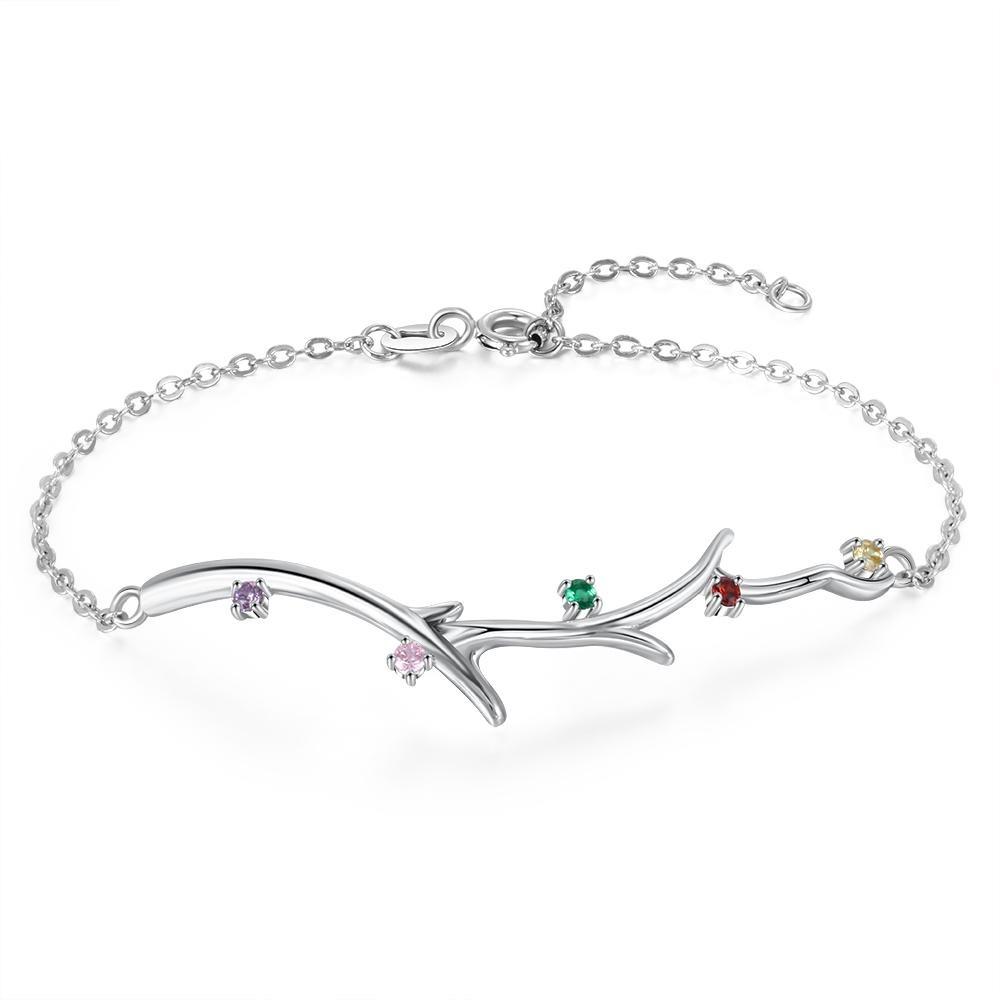 Personalized Branch Bracelet with Zirconia Custom 5 Birthstones - Bracelets