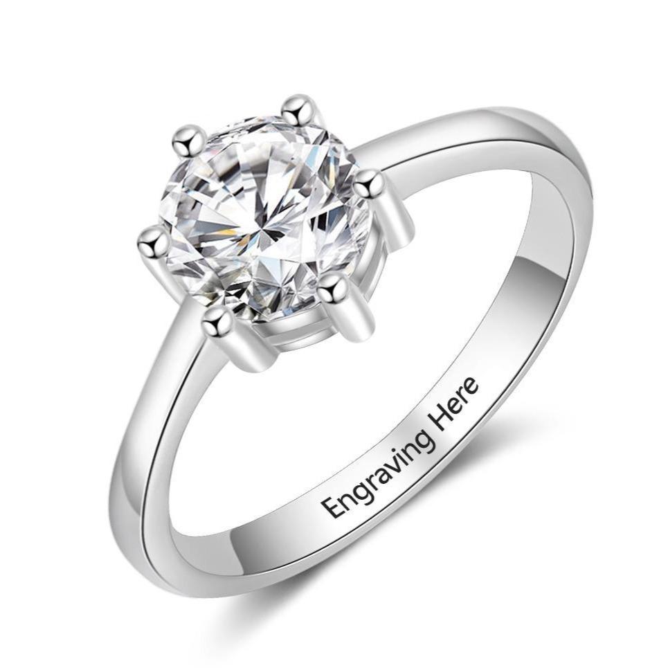 Personalized Cubic Zirconia 925 Sterling Silver Womens Ring - 1 Engraving - Promise Rings