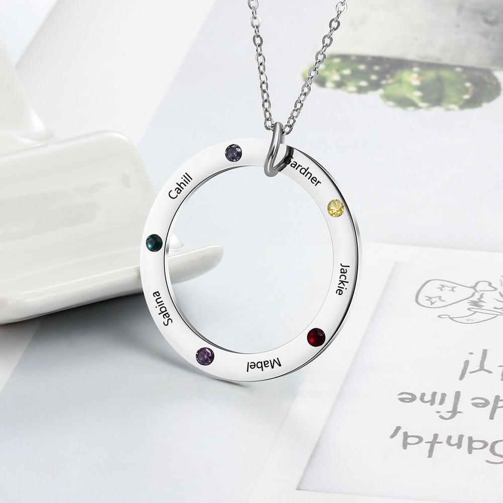 Personalized Names Circle Necklace Birthstones Engravings