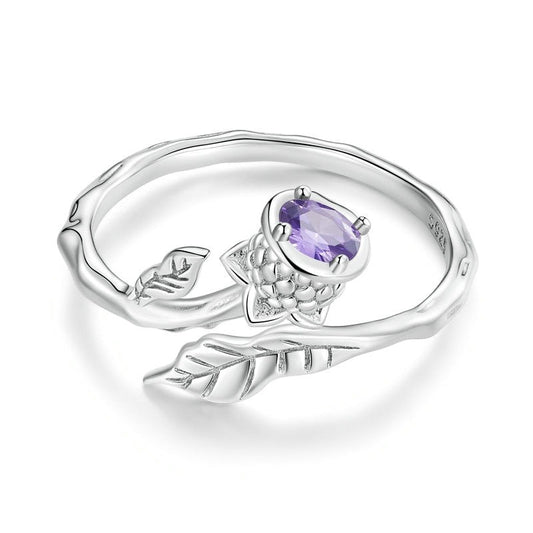 Purple Flower Cubic Zirconia 925 Sterling Silver Women's Ring - Promise Rings