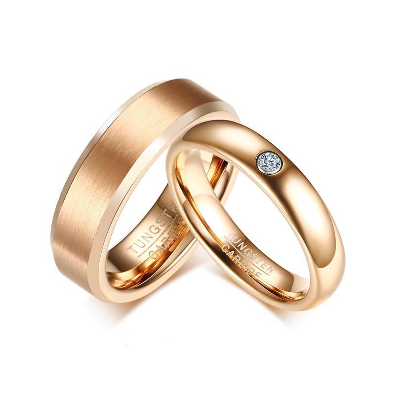 Rose Gold Plated Tungsten Couples Rings - Promise Rings